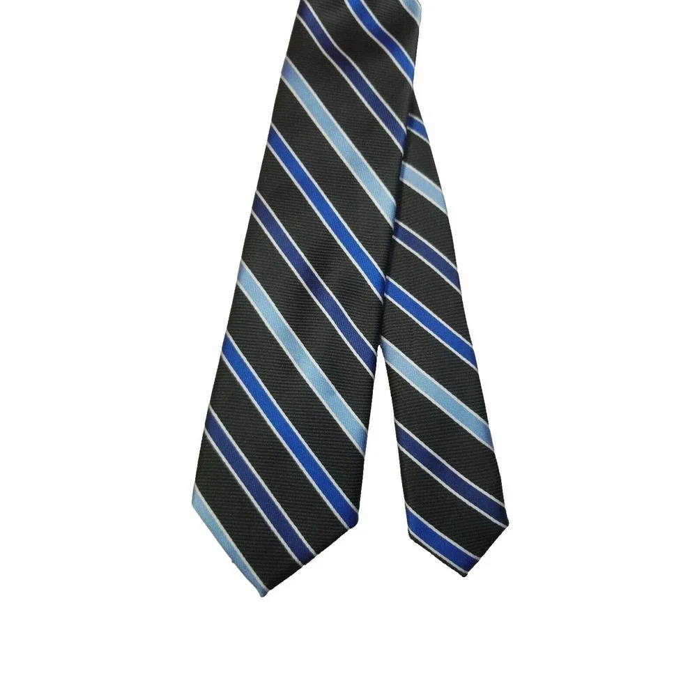 Chaps Boy's‎ Black and Blue Striped Pointed Neck Polyester Textured Tie